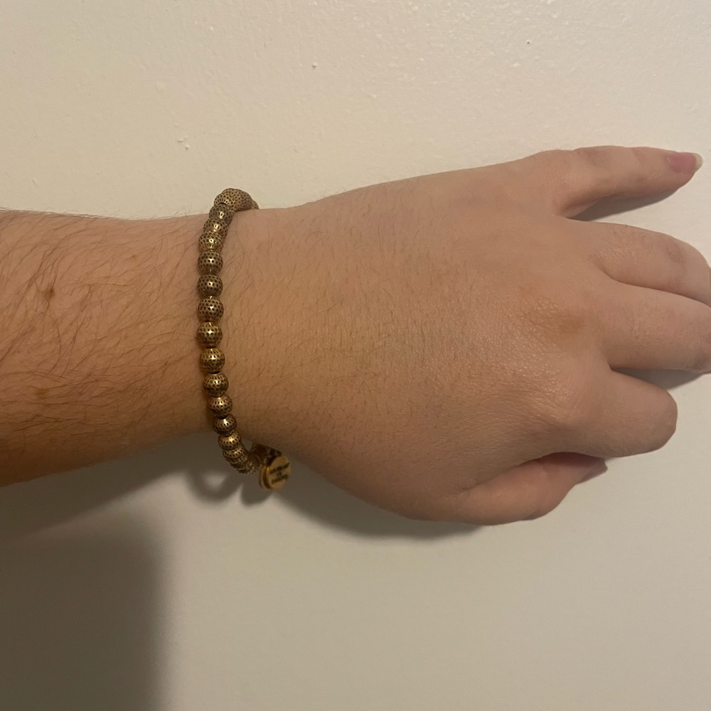 Alex and Ani Textured Gold Beaded Charm Bangle Bracelet